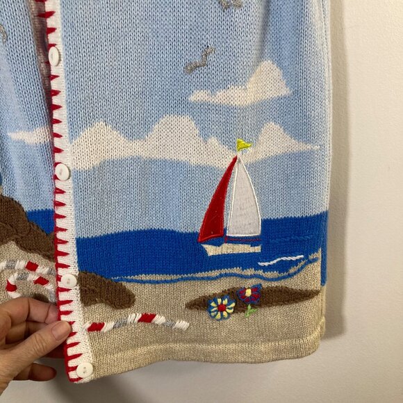 Womens Vintage Breckenridge Lighthouse Boat Summer Cardigan Blue White Red S - Picture 7 of 12